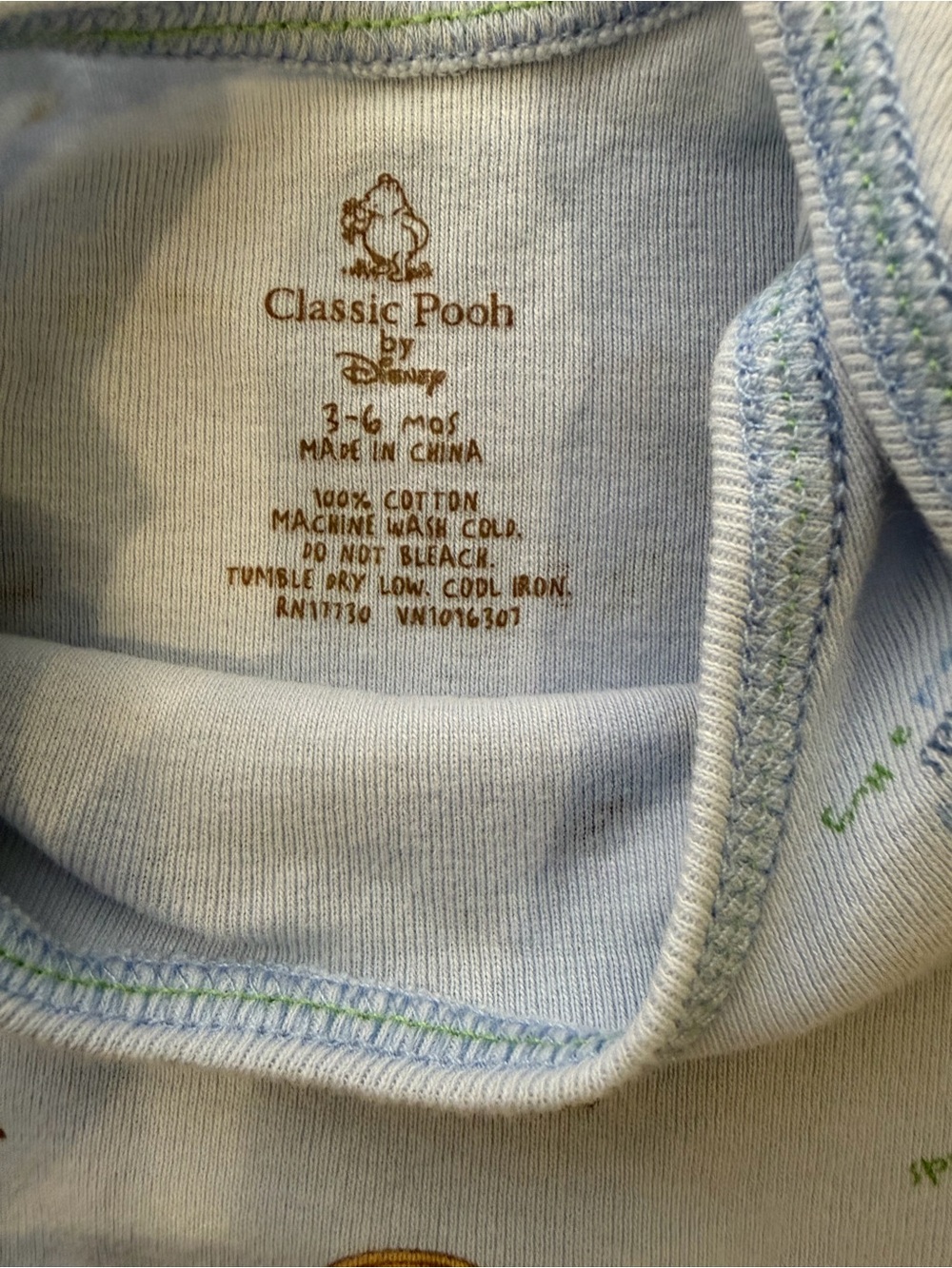 Light Blue Pooh-Print Short Sleeve Baby Onesie - Picture 3 of 3